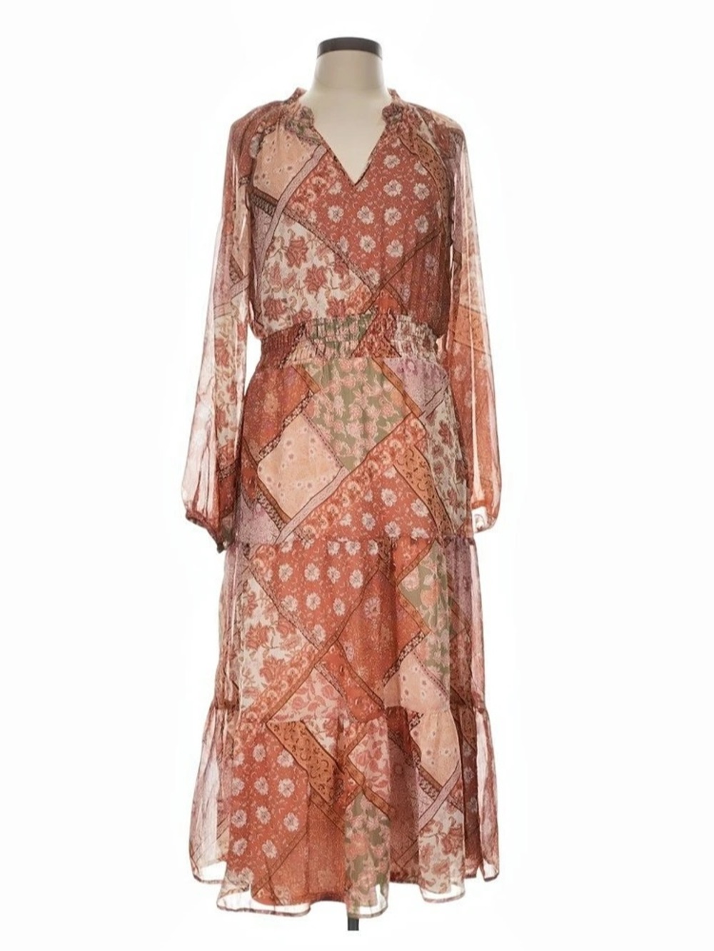 Patchwork Print Mesh Maxi Dress NWT